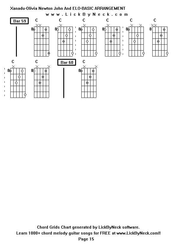 Chord Grids Chart of chord melody fingerstyle guitar song-Xanadu-Olivia Newton John And ELO-BASIC ARRANGEMENT,generated by LickByNeck software.